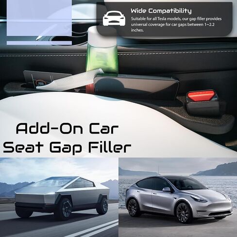 Add-On Car Seat Gap Filler 2 Pack with Seat Belt Holes, Auto Crevice Blockers 2PCS Fill Gap in Between Seat and Console, Universal car Gap Filler, Tesla Model 3 Y Accessories, Black in Saudi Arabia