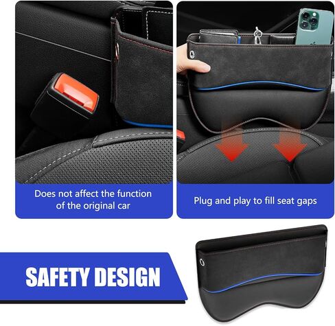 1 PC Car Seat Gap Filler, 11.4" x 1.6" x 8.7" Suede + Leather Car Seat Storage Box, Multifunctional Plug and Play Car Interior Accessories, Universal for Most Cars (Black) in Saudi Arabia