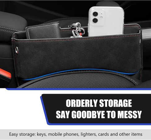 1 PC Car Seat Gap Filler, 11.4" x 1.6" x 8.7" Suede + Leather Car Seat Storage Box, Multifunctional Plug and Play Car Interior Accessories, Universal for Most Cars (Black) in Saudi Arabia