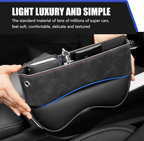 1 PC Car Seat Gap Filler, 11.4" x 1.6" x 8.7" Suede + Leather Car Seat Storage Box, Multifunctional Plug and Play Car Interior Accessories, Universal for Most Cars (Black) in Saudi Arabia