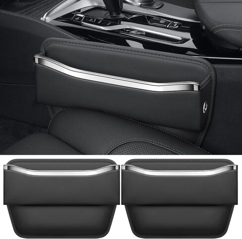 Car Seat Gap Filler - Premium Leather Car Organizer with Extra Storage - Organize and Secure Your Car Essentials - Fits Most Cars, SUV, Truck - 2 Pack - Black in Kuwait