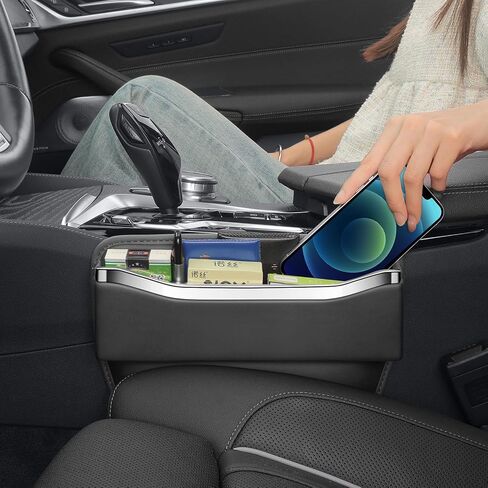 Car Seat Gap Filler - Premium Leather Car Organizer with Extra Storage - Organize and Secure Your Car Essentials - Fits Most Cars, SUV, Truck - 2 Pack - Black in Kuwait