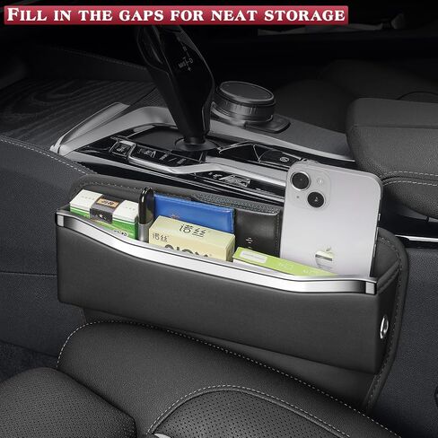 Car Seat Gap Filler - Premium Leather Car Organizer with Extra Storage - Organize and Secure Your Car Essentials - Fits Most Cars, SUV, Truck - 2 Pack - Black in Kuwait