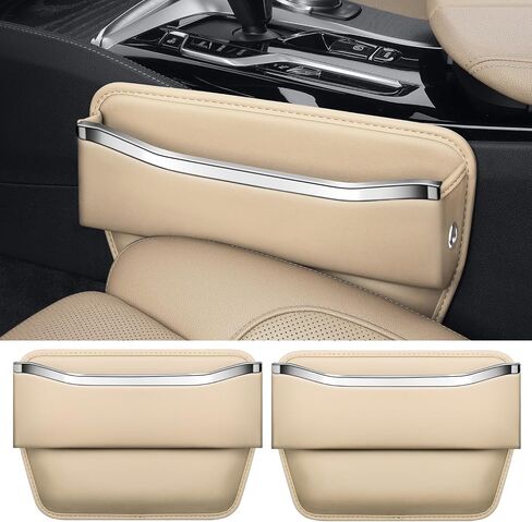 Car Seat Gap Filler - Premium Leather Car Organizer with Extra Storage - Organize and Secure Your Car Essentials - Fits Most Cars, SUV, Truck - 2 Pack - Black in Kuwait