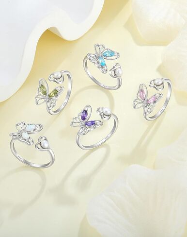 YL Pearl Butterfly Open Rings for Women 925 Sterling Silver Birthstone Statement Ring Promise Eternity bands Jewelry in Kuwait
