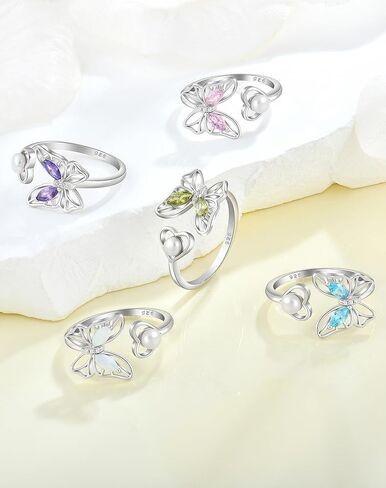 YL Pearl Butterfly Open Rings for Women 925 Sterling Silver Birthstone Statement Ring Promise Eternity bands Jewelry in Kuwait