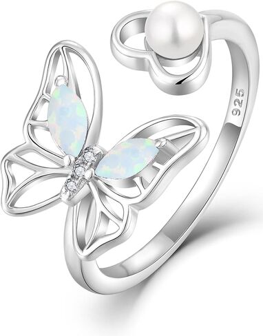YL Pearl Butterfly Open Rings for Women 925 Sterling Silver Birthstone Statement Ring Promise Eternity bands Jewelry in Kuwait