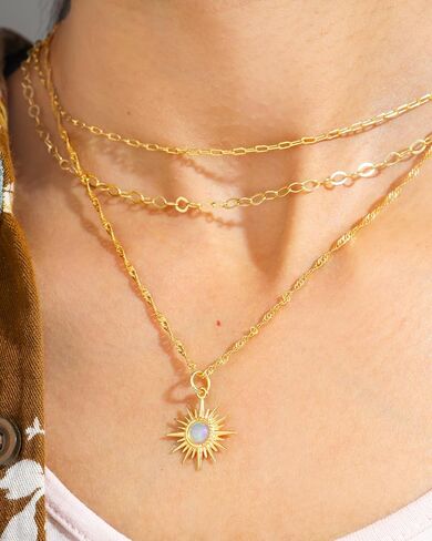 YoTreasure الإثيوبية أوبال Sunburst قلادة الصلبة 14K مطلية بالذهب أكثر من 925 مجوهرات من الفضة الاسترليني in Kuwait