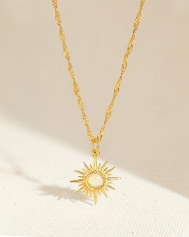 YoTreasure الإثيوبية أوبال Sunburst قلادة الصلبة 14K مطلية بالذهب أكثر من 925 مجوهرات من الفضة الاسترليني in Kuwait