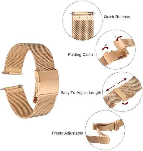 HARFINGTON Stainless Steel Mesh Watch Band Quick Release Metal Watch Strap Adjustable Fold Clasp Replacement Bands for Men Women in Saudi Arabia