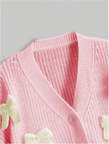SHENHE Women's Cute Bow Knitted Cardigan Button Down V Neck Cropped Cardigan Sweater in Saudi Arabia