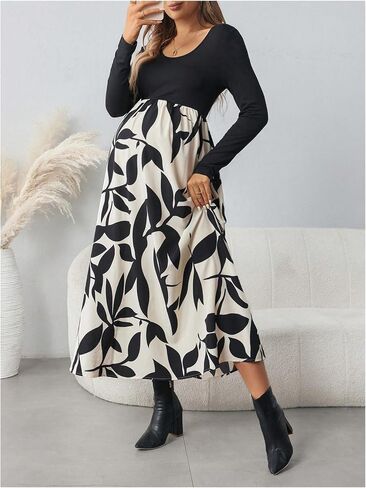 MakeMeChic Women's Maternity Dress Patchwork Printed Flowy Pregnancy Midi Dresses in Saudi Arabia