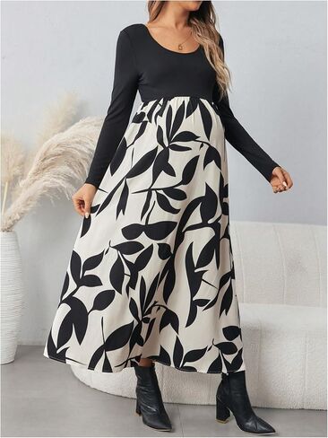 MakeMeChic Women's Maternity Dress Patchwork Printed Flowy Pregnancy Midi Dresses in Saudi Arabia