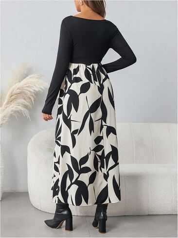 MakeMeChic Women's Maternity Dress Patchwork Printed Flowy Pregnancy Midi Dresses in Saudi Arabia