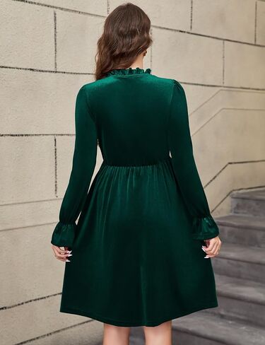 KOJOOIN Maternity V Neck Velvet Dress Women's Ruffle Long Sleeve Cocktail Midi Dresses Photoshoot Baby Shower Fall Dress in Saudi Arabia