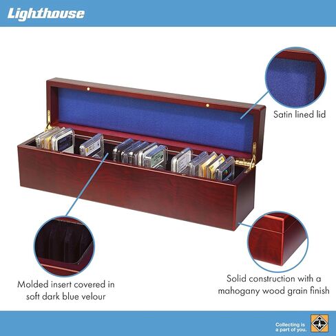 المنارة - صندوق عملات معدنية يتسع لـ 50 لوحًا - مثالي للألواح من PCGS وNGC وANACS وICG والمزيد - لمسة نهائية من خشب الماهوجني in Kuwait