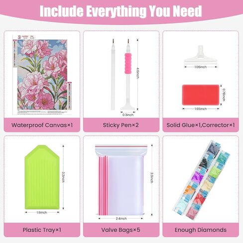 QENSPE Diamond Art Painting Kits for Adults,Pink Flowers Full Drill Diamond Dots Paintings for Beginners,Round 5D DIY Arts and Crafts Gem Art Painting Kits 12x16inch in Saudi Arabia