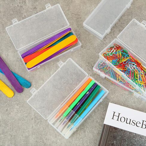 صندوق حاويات تخزين صغير من البلاستيك مكون من 12 قطعة من زيكي، علبة مستطيلة شفافة بأغطية مفصلية، صناديق Hi-Q للأدوات والإكسسوارات واللوازم الحرفية وشارات الأظافر والمجوهرات - 6.1 × 2.36 1.18 بوصة in Kuwait