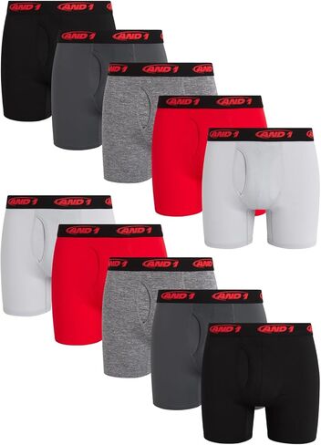 AND1 Men's Underwear Boxer Briefs - 10 Pack Performance Stretch Compression Boxers for Men with Functional Fly Pouch (S-3XL) in Kuwait