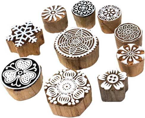 Mehendi Print Blocks| Border Pattern Wooden Stamps - Border Pattern Printing Blocks - Handcarved Indian Textile Printing Blocks for Crafting on Fabric, Clay & Henna Tattoo, Hashcart® (Set of 10) in Kuwait