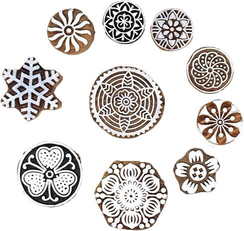 Mehendi Print Blocks| Border Pattern Wooden Stamps - Border Pattern Printing Blocks - Handcarved Indian Textile Printing Blocks for Crafting on Fabric, Clay & Henna Tattoo, Hashcart® (Set of 10) in Kuwait