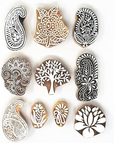 Mehendi Print Blocks| Border Pattern Wooden Stamps - Border Pattern Printing Blocks - Handcarved Indian Textile Printing Blocks for Crafting on Fabric, Clay & Henna Tattoo, Hashcart® (Set of 10) in Kuwait