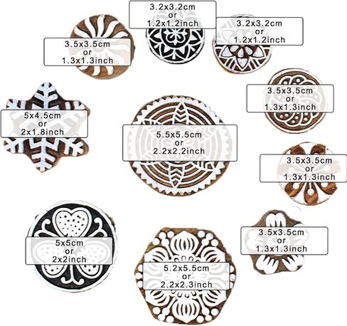 Mehendi Print Blocks| Border Pattern Wooden Stamps - Border Pattern Printing Blocks - Handcarved Indian Textile Printing Blocks for Crafting on Fabric, Clay & Henna Tattoo, Hashcart® (Set of 10) in Kuwait