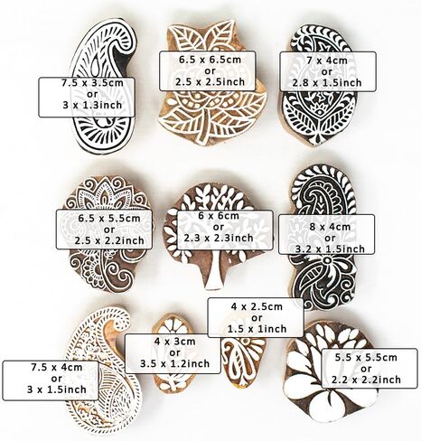 Mehendi Print Blocks| Border Pattern Wooden Stamps - Border Pattern Printing Blocks - Handcarved Indian Textile Printing Blocks for Crafting on Fabric, Clay & Henna Tattoo, Hashcart® (Set of 10) in Kuwait