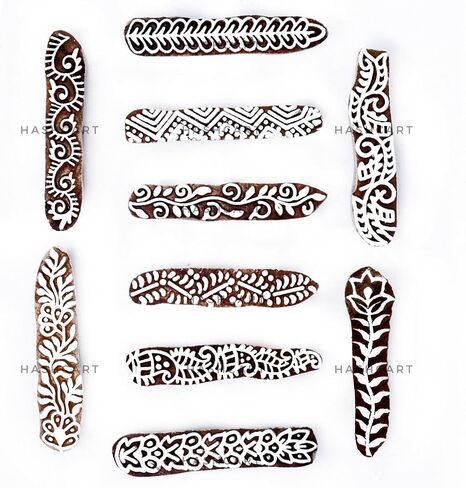 Mehendi Print Blocks| Border Pattern Wooden Stamps - Border Pattern Printing Blocks - Handcarved Indian Textile Printing Blocks for Crafting on Fabric, Clay & Henna Tattoo, Hashcart® (Set of 10) in Kuwait
