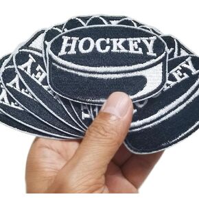 Set 12pcs Ice Hockey Puck Patches Game Day Sports Iron On Embroidered Patches Trucker Hat Appliques Machine Embroidery Hat Cap Jacket Jeans Crafts DIY 2.6“x1.6
