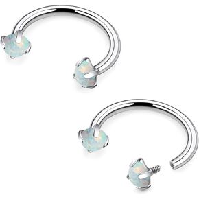 16G F136 Titanium Internal Thread Horseshoe Septum Nose Ring Piercing Jewelry Circular Barbell Helix Snug Tragus Rook Daith Cartilage Earring Lip Ring Piercing Jewelry for Women Men Opal