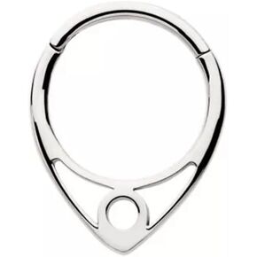 Pierced Owl 16GA 316L Stainless Steel V-Shape with Circle Outline Hinged Segment Clicker Ring