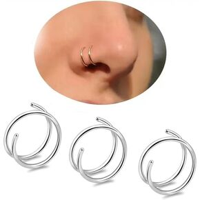ZMANYIJEW 3-8Pcs Stainless Steel Double Hoop Nose Ring for Single Piercing Bendable Twist Spiral Nose Rings Hoops for Women 8mm
