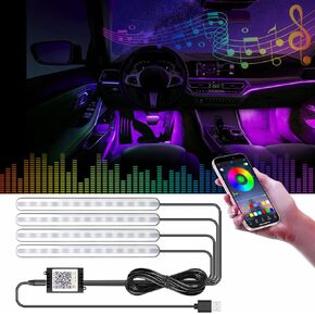 Car Led Under Dash Light Foot Well Interior RGB, 29 Modes Static/Gradient/Strobe, Music Sync, Timer & App Control, USB 5V, Inside Car Neon Lighting