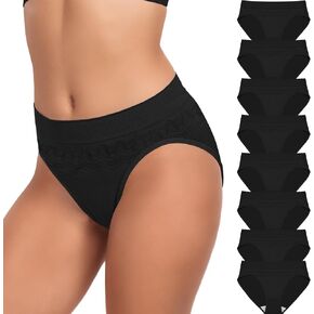 8 Pack Stretch Seamless Underwear for Women Hi-Cut Panties, Cheeky Full Coverage High Cut Briefs Comfort Waistband