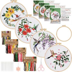 Dremisland 4 Sets Embroidery Kit for Beginners Adults Mushroom and Flower Embroidery Kit Cross Stitch Starter Kits DIY Mushroom Embroidery Kits with Instructions (Mushroom)