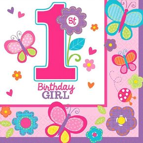 Amscan 1st Sweet Birthday Girl Beverage Napkins 32 Ct
