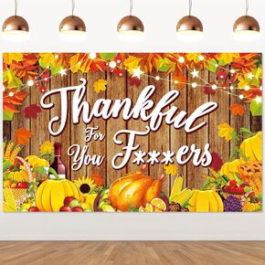 Thanksgiving Banner Backdrop Funny Thanksgiving Party Decorations Autumn Maple Leaves Pumpkin Wood Wall Background for Photography Fall Thanksgiving Party Supplies