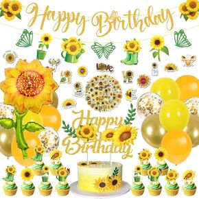 JCOOS Sunflower Party Decorations - Sunflower Birthday Party Decorations Include Sunflower Balloons Happy Birthday Banner Cake Toppers Stickers Sunflower Birthday Decorations for Women and Girls