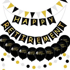 Happy Retirement Banner Funny Retirement Party Decoration Supplies Glitter Hanging Garland Balloons Bunting Office Home Photobooth Backdrop for Leaving Job Going Away Goodbye Farewell