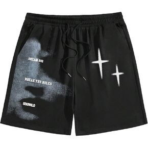 SOLY HUX Men's Letter Graphic Shorts Drawstring Elastic Waist Summer Track Shorts with Pockets