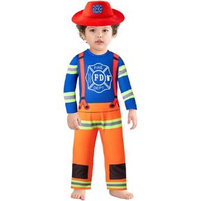 Baby Boy Firefighter Costume Halloween FiremanDress Up Party with Hat