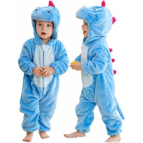 MICHLEY Infant Toddler Halloween Cosplay Costume Unisex Baby Hooded Romper Animal Outfit Jumpsuit 18-24 Months, Blue Dinosaur