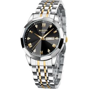 NIBOSI Watch for Men Analog Waterproof Diamond Men's Watch with Day-Date Quartz Stainless Steel Strap Classic Dainty Business Dress Wrist Watches for Men
