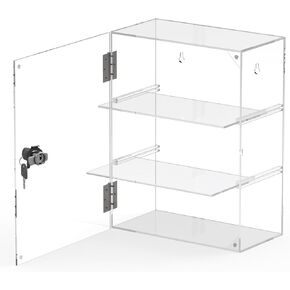 Acrylic Display Case with Lock Key Removable 3 Tier Clear Countertop Display Cases with Shelves Locking Showcase Retail Display Cabinet for Collectibles Figures Safe Storage(11.8x5.9x15.7inch)