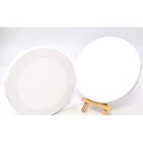 RayLineDo® Set of 2pcs Mini Round Shaped Artist Blank Canvas Frame 6inch (15cm) Oil Water Painting Board Flat Canvas with 1pc Mini Wood Display Easel