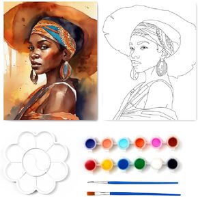 Paint and Sip Kit Pre Drawn Canvas to Paint for Adults Afro Lady Theme Sip and Paint Kit Girl's Party Supplies for Galentine's Day(8x10 Inch)