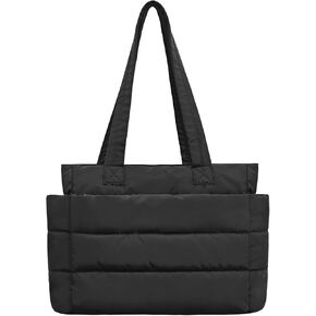 Tote Bag for Women with Zipper, Soft Lightweight Puffy Handbag with Compartments for Travel, Work, Sport
