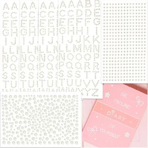 570 Pcs Pearl Stickers Craft Pearls, Self Adhesive Small Pearls Alphabet Letter Stickers for Crafts, Stick On Pearls Stickers for Scrapbook, Crafting, Hair Face Makeup
