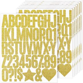 368 PCS Gold Letter Stickers 2 Inch Self-Adhesive Large Glitter Alphabet Stickers, Alphabet Numbers Sticker Decals for DIY Crafts, Mailbox, Address Number, Graduation Cap, 8 Sheets